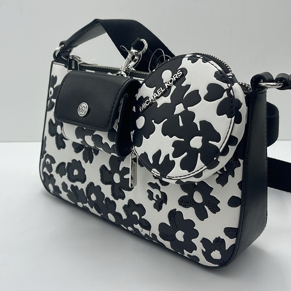 MICHAEL KORS Jet Set Sm Sequined Floral Print Crossbody Bag with Case for Apple - Picture 13 of 16